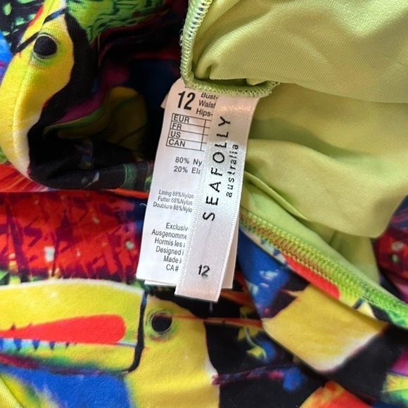 SEAFOLLY Australia Colorful Tropical Toucan Strapless Ruffle One Piece Swim Suit - Picture 7 of 9
